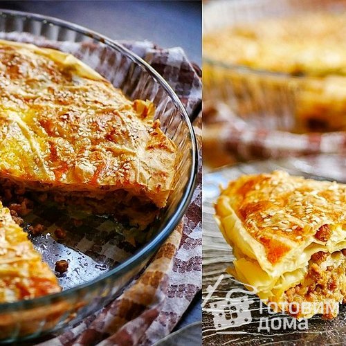 Пирог с мясом из теста фило