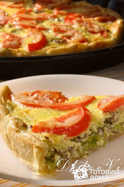 Открытый пирог с капустой и мясным фаршем