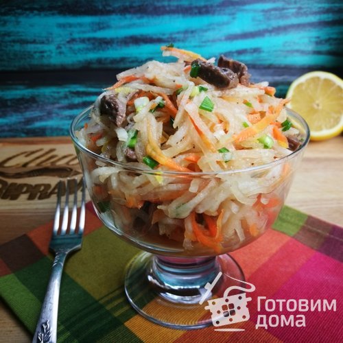 Салат с куриными сердечками