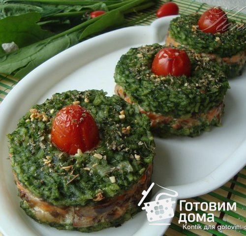 Башенки из риса с рыбой