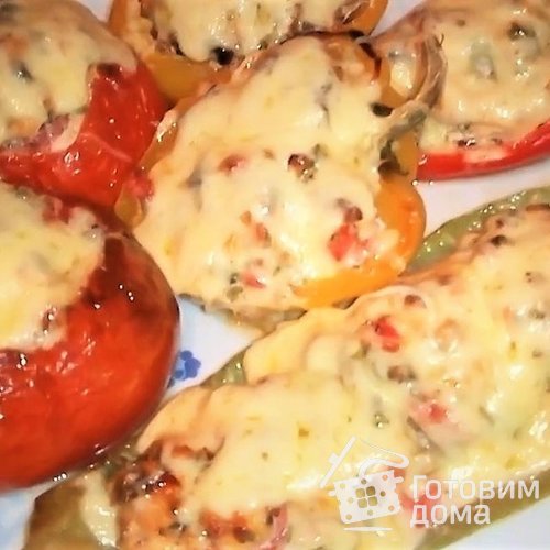 Помидор, перец и кабачок фаршированные и запеченные под сыром