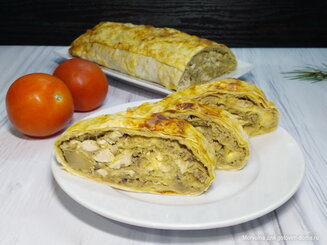 Рулет из лаваша с копченой курочкой