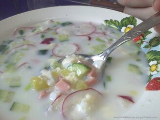 Окрошка на кефире и минеральной воде