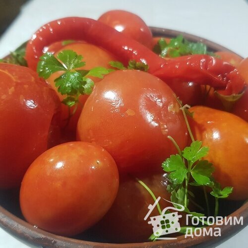 Квашеные помидоры с сахаром, быстрого приготовления.
