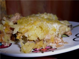 Курица с грибами запечённые под картофельной шубой